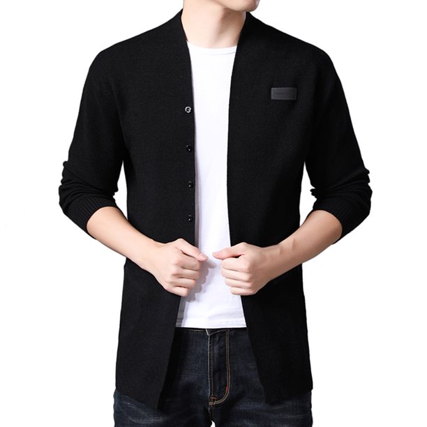Gibobby Suéteres para hombre Suéter contra el Cuello Sudadera de Punto Cárdigan Chaqueta Deportiva con Cuello Alto(Negro,M)