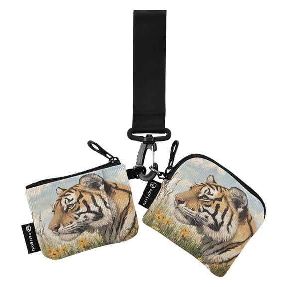 Portable Coin Purse Two 4.13x4.13 Iinches 4.13x3.5 Inches Wrist Coin Purse Keys Coin Purse Portable Women's Purse Prairie Cartoon Tiger