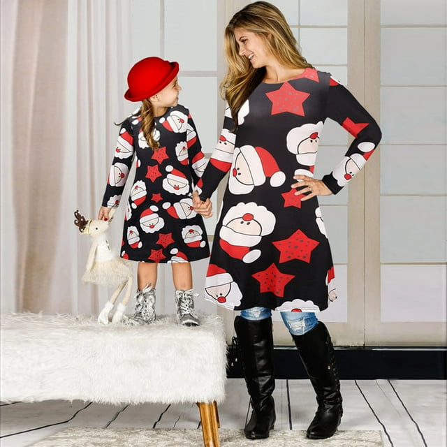 eKids Robes Mère Fille Famille Noël Tenues Assorties Maman et Moi pour Femmes Fille Chandail Court
