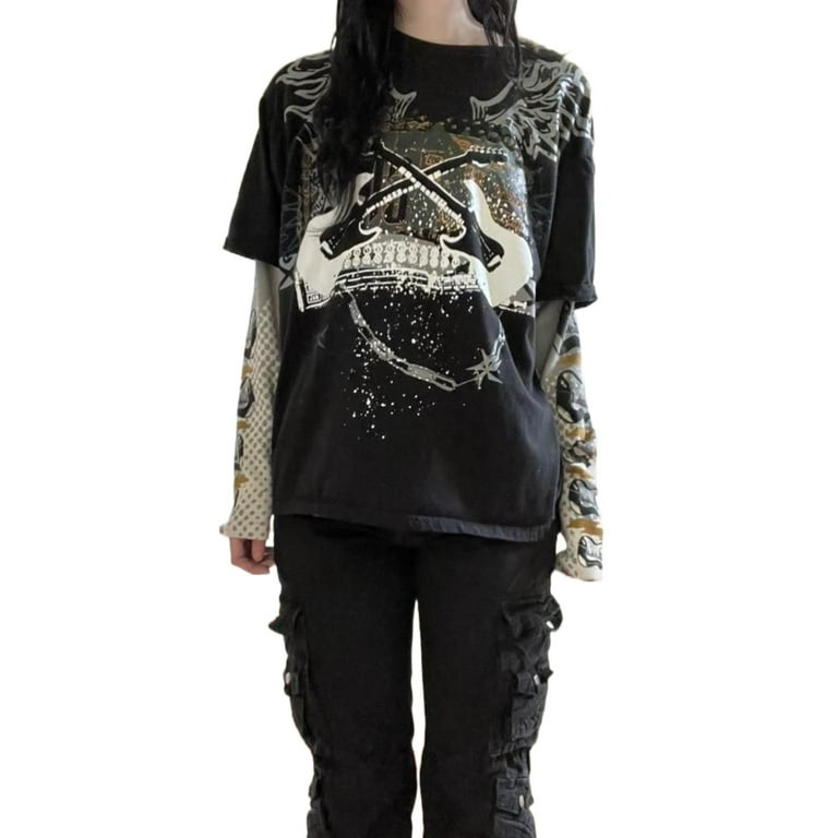 トップス unknown numbers print l/s y2k grunge Elippeo Women' y2k Top Grunge Aesthetic Graphic Print