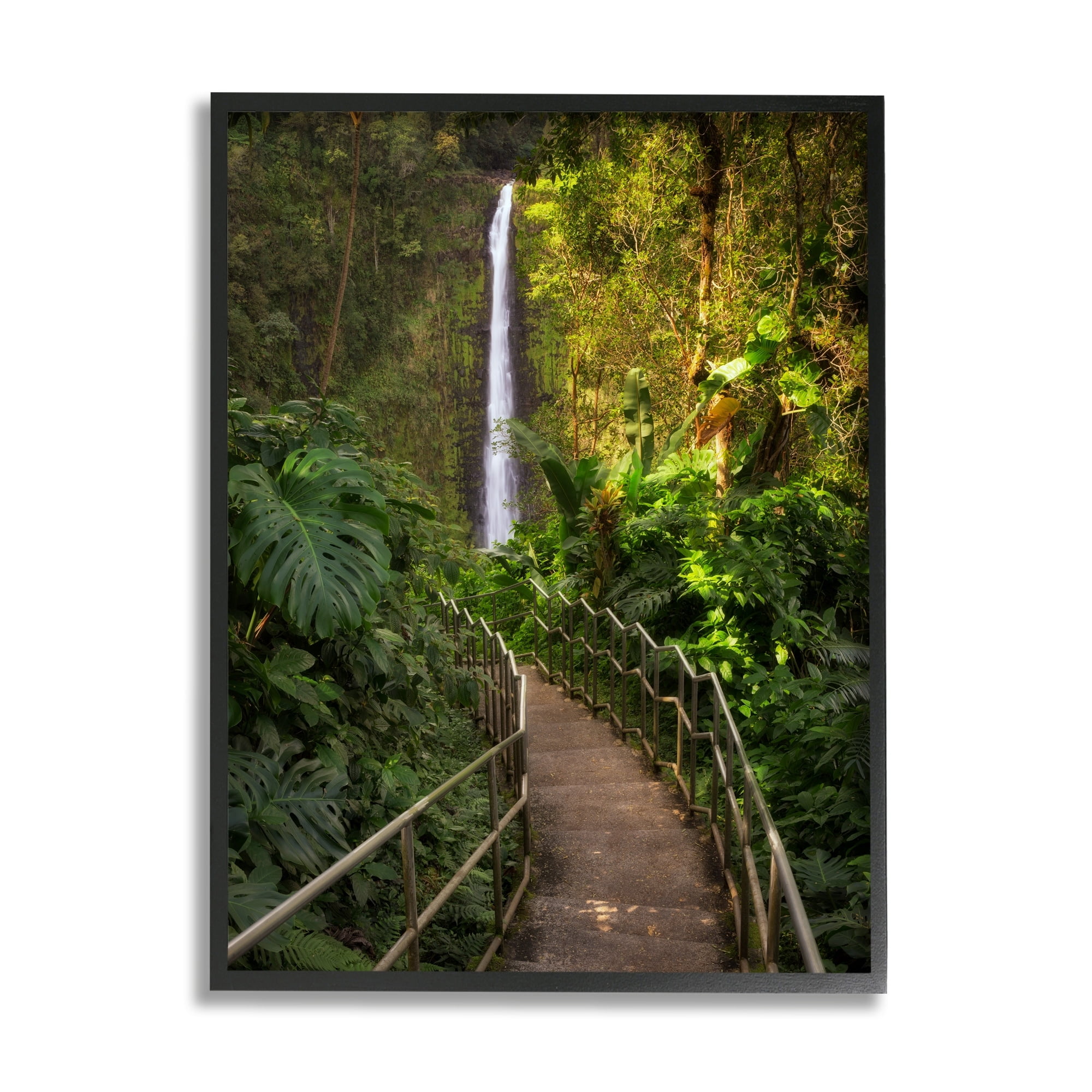 Stupell Industries Lush Jungle Bridge Waterfall Landscape Photography White Framed Art Print Wall Art