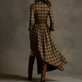 thumbnail image 4 of Stichou 2026 Plaid Maxi Dress for Women Vintage Long Sleeve V Neck Button Down Flowy Casual Checkered Ruffle Maxi Shirt Dresses with Belt Coffee L, 4 of 4