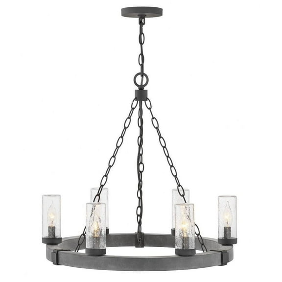 6 Light Medium Outdoor Low Voltage Hanging Lantern in Rustic Style 24 inches Wide By 23.25 inches High-Aged Zinc Finish-Incandescent Lamping Type-E12