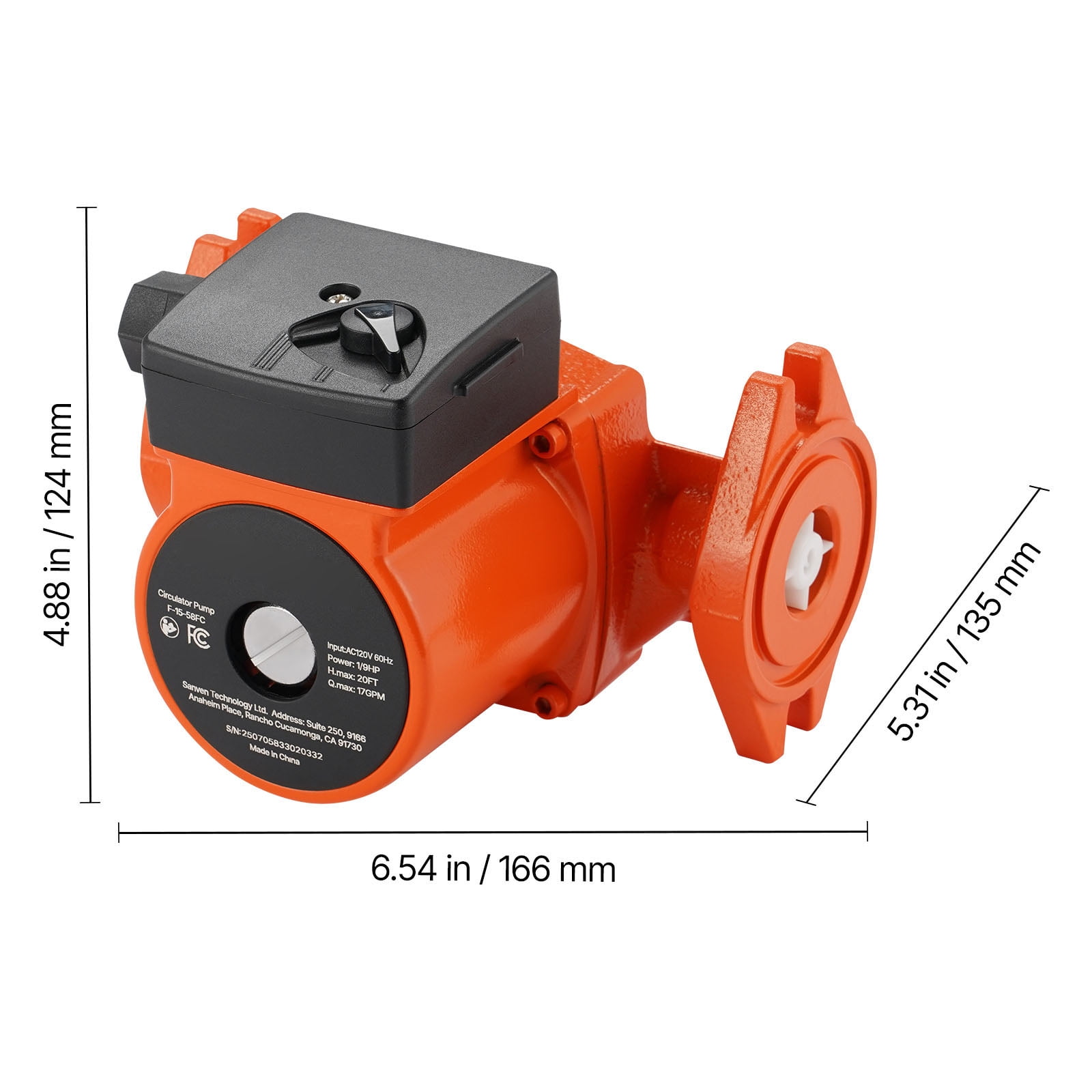 KFFKFF Cast Iron Circulator Pump, 17 GPM, AC 120V, 20 ft Hot Water Recirculation Pump, 1-Inch Flange Connection, 3-Speed Settings, Low-Noise Design, Ideal for Residential Water Heating Systems
