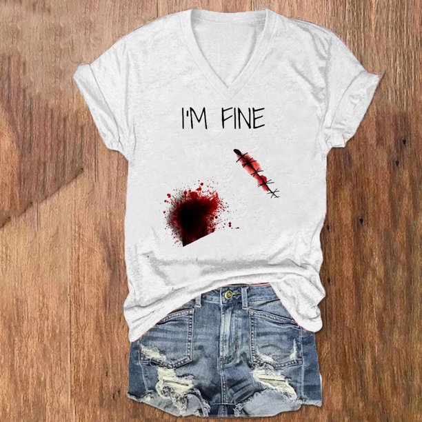 Fiudx Ofertas y Liquidaciones Camiseta de Manga Corta con Cuello En V y Estampado de Halloween para Mujer