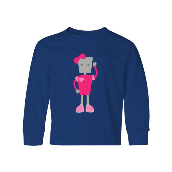 Inktastic Cute Robot, Girl Robot, Pink Robot With Ribbon Long Sleeve Youth T-Shirt