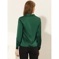 thumbnail image 3 of Blusa de Satén Mujer Cuello en V Manga Larga Botones Verde Oscuro XS Allegra K, 3 of 4