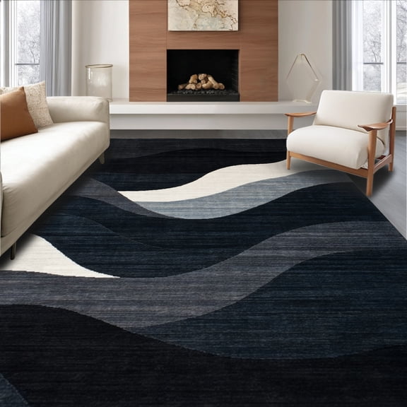 ODIKA 4' x 6' Machine Washable Non-Slip Area Rug, Contemporary Wave High Traffic Rug, Gray, 124473