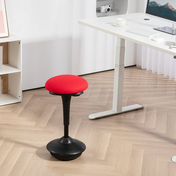 HOMCOM Backless Wobble Chair, Standing Desk Chair, Adjustable Active Ergonomic Stool Chair, with Rocking Motion, Padded, Red