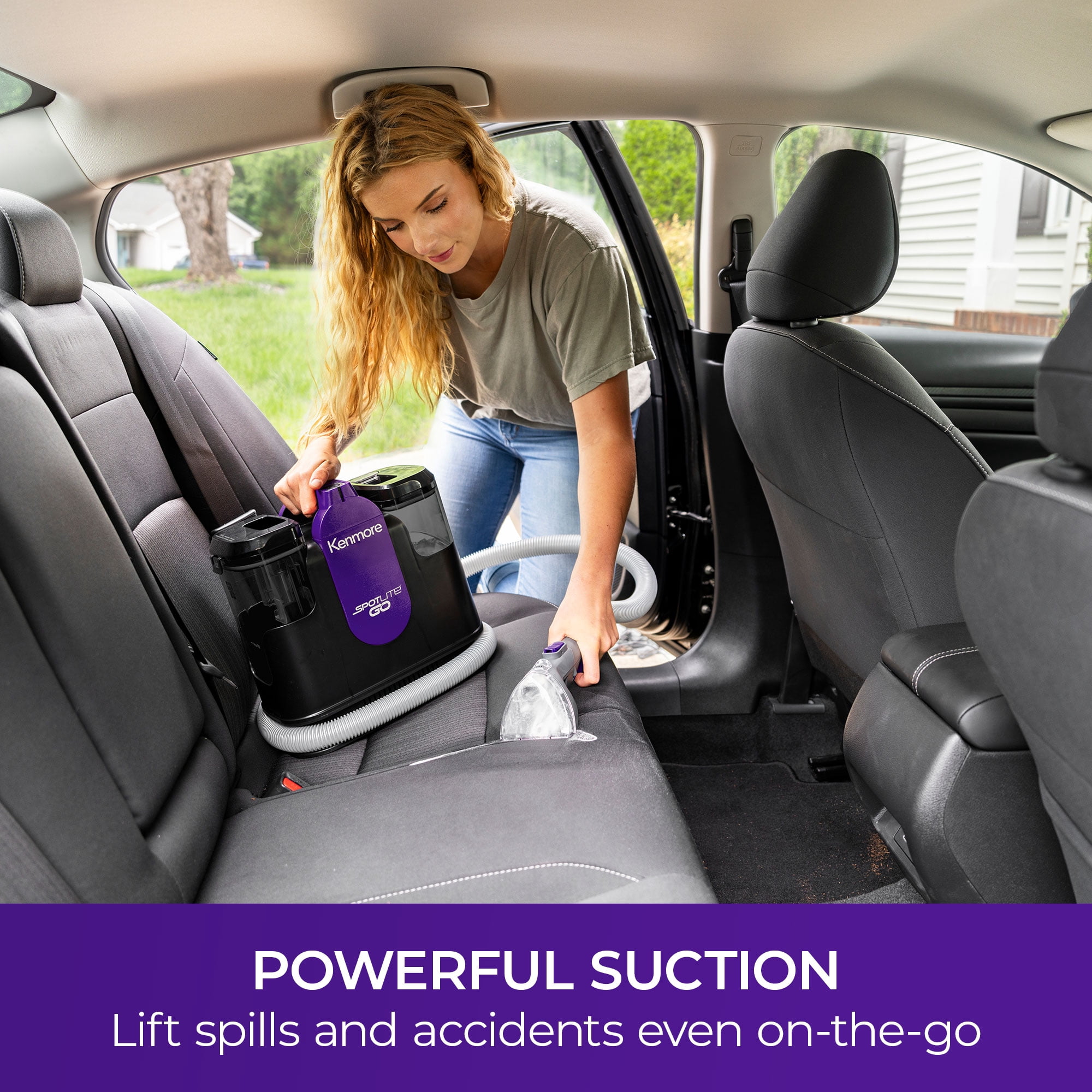 Kenmore SpotLite™ Go Carpet Cleaner, for Carpets, Rugs, Upholstery, Auto, Stairs, and Pet Messes, Lightweight, Portable with Hose Cleaning Tool, Powerful Suction, KW1048, Black and Purple