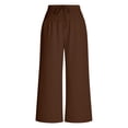 thumbnail image 5 of Cutuoiiu Women's High Waisted Wide Leg Pants Cotton Linen Blend Smocked Waist Drawstring Casual Trousers with Pockets Gifts, 5 of 6