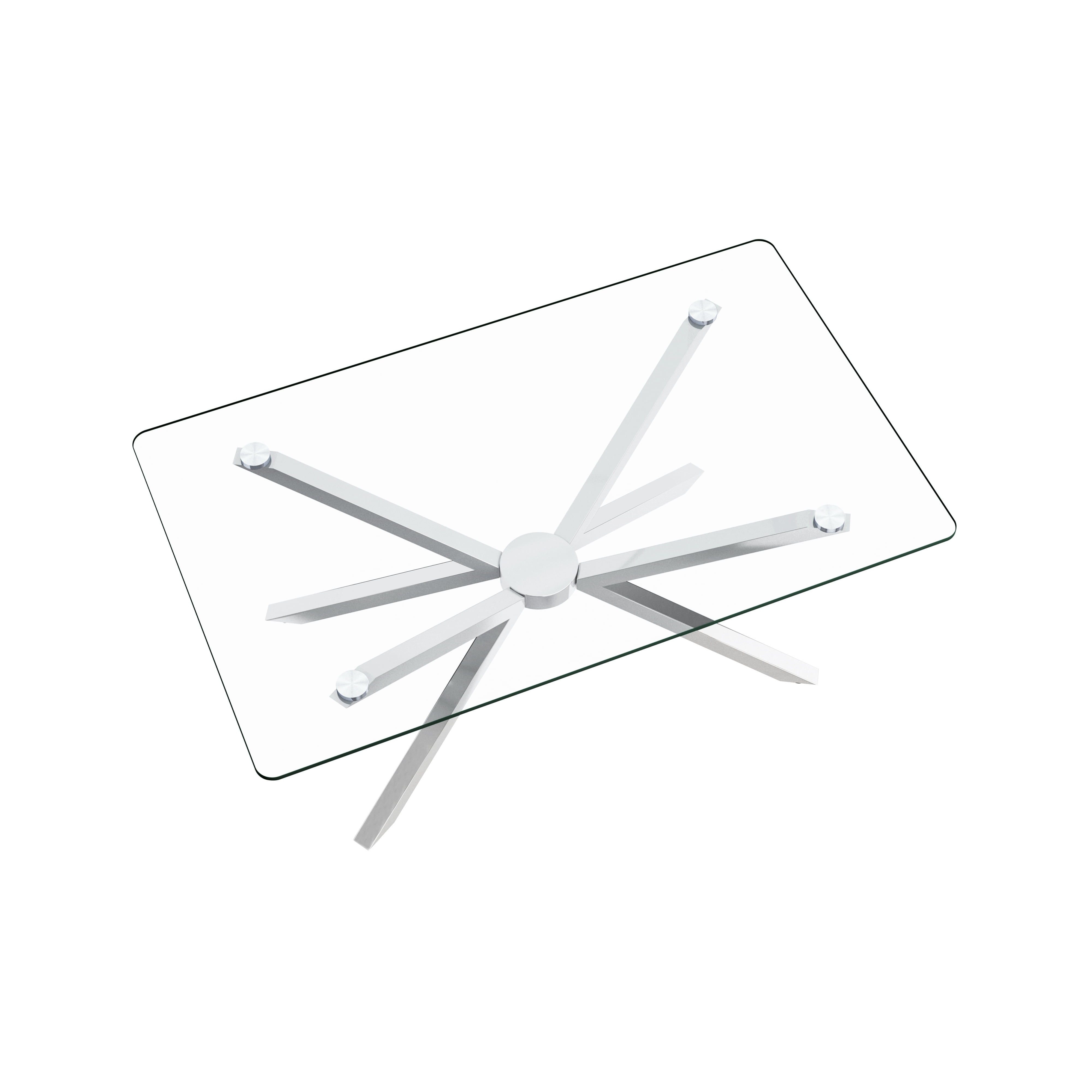 Euroco 39.37" Rectangular Clear Tempered Glass Coffee Table,Stylish Design with silver Metal Legs, Coffee Table for Living Room
