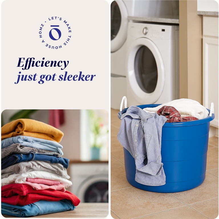 HOMZ Rope-Handle 18-Gallon Open Storage Tubs, Plastic Buckets