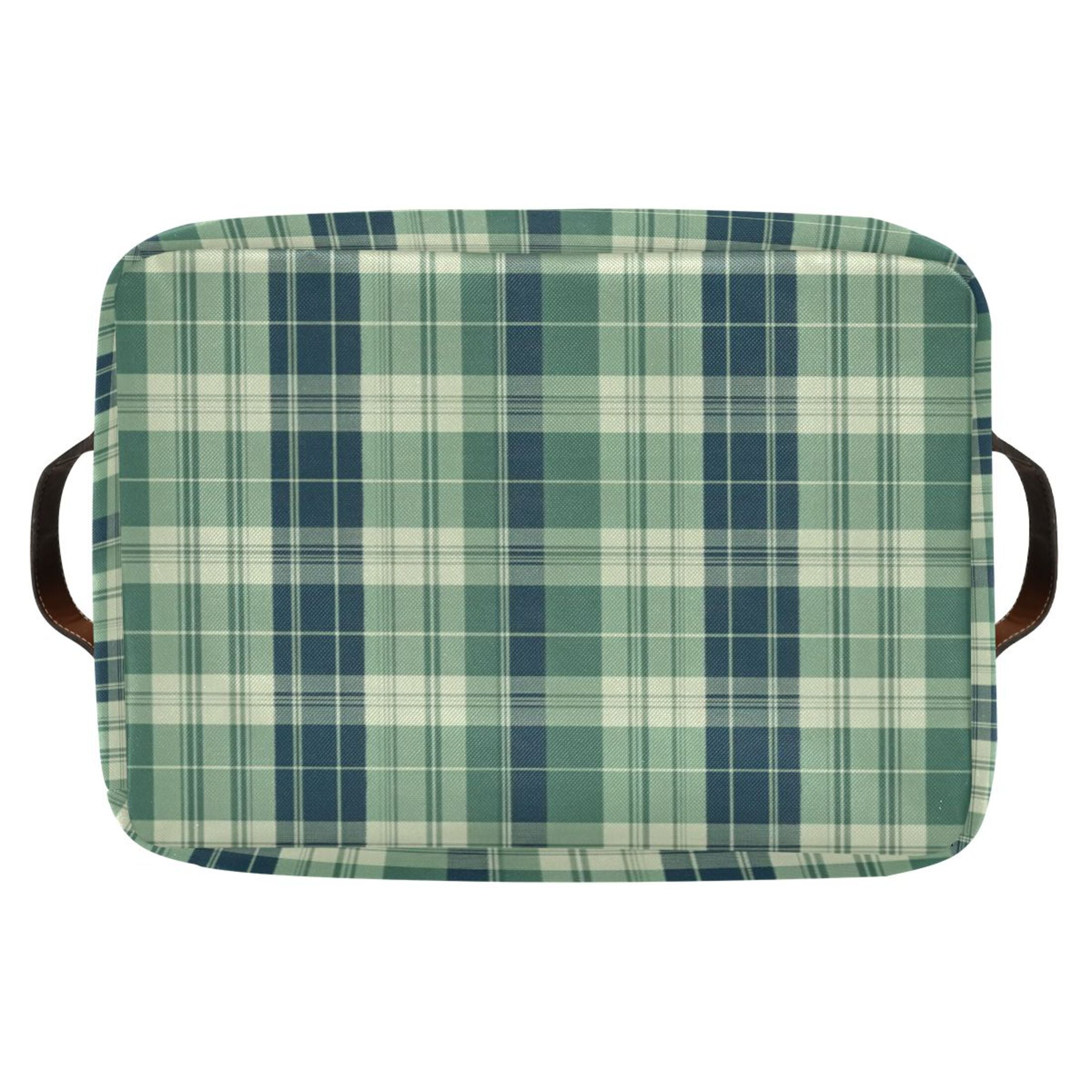 Green Tartan Pattern Foldable Storage Basket,Canvas Fabric Foldable Storage Bins with Handles Open Home Storage Bins Boxes for Toy Book Shelf Closet Baskets