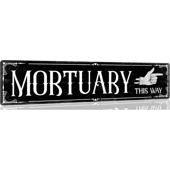 Mortuary This Way Tin Sign Vintage Halloween Metal Signs Gothic Halloween Witch Decorations for Cafe Bar Kitchen 4x16 Inch