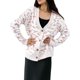 thumbnail image 2 of Women's Leopard Print V-Neck Knitted Cardigan Sweater Mid-Length Thick Polyester Spandex Blend, 2 of 5
