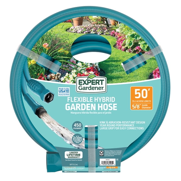 Expert Gardener 5/8" x 50 ft Heavy Duty Hybrid Polymer Garden Hose