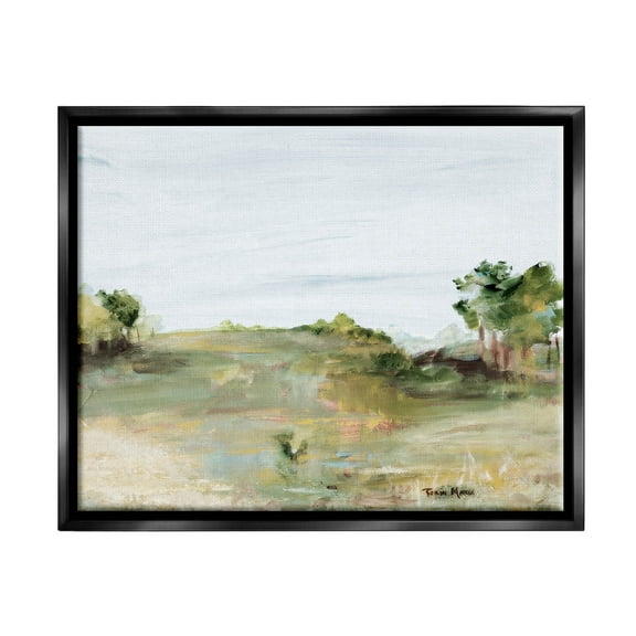 Stupell Industries Grassland Nature Horizon Scene Painting Jet Black Floating Framed Canvas Print Wall Art, Design by Robin Maria
