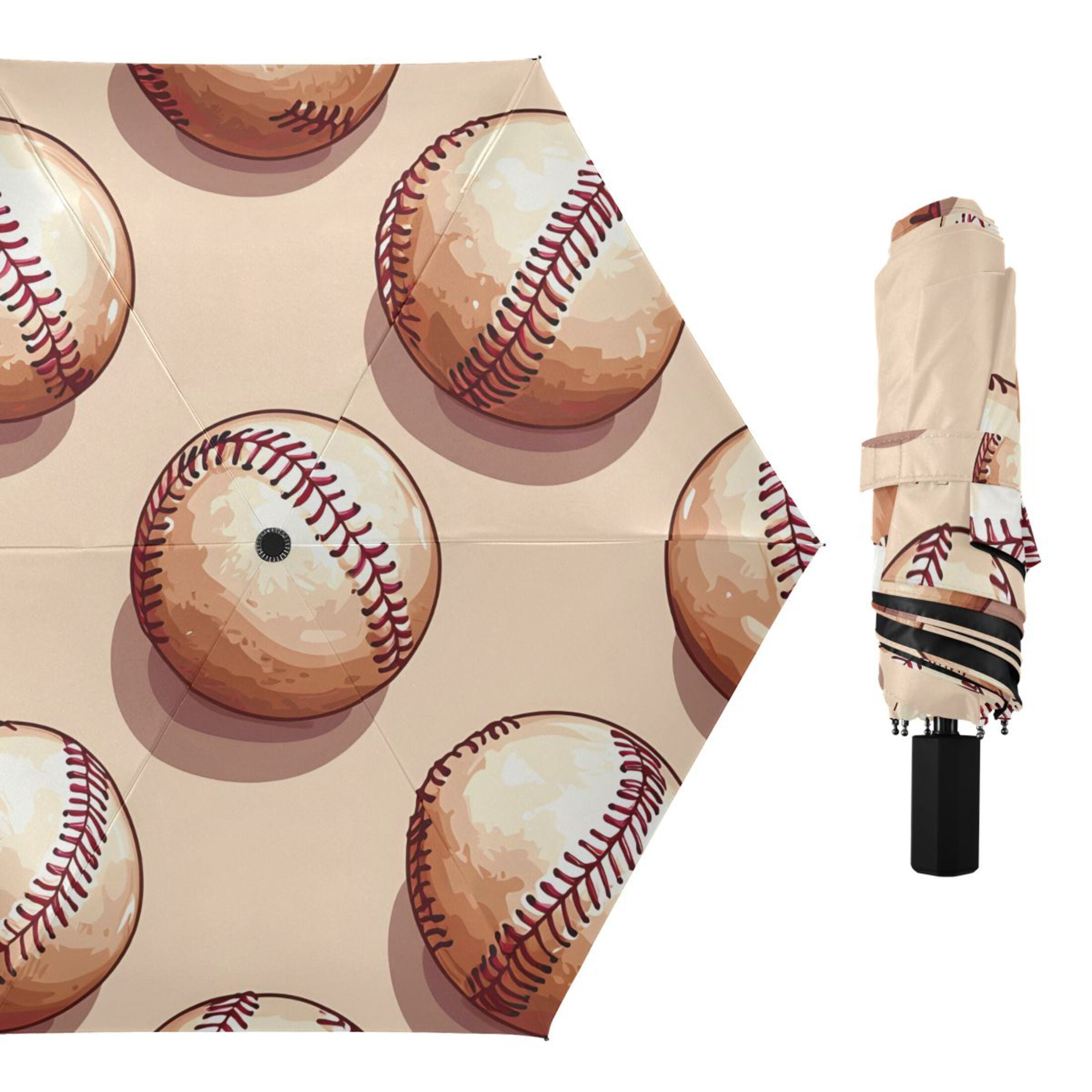 ALAZA Retro Baseballs UPF 50+ Compact Folding Umbrella for Rain Travel Umbrella Packable