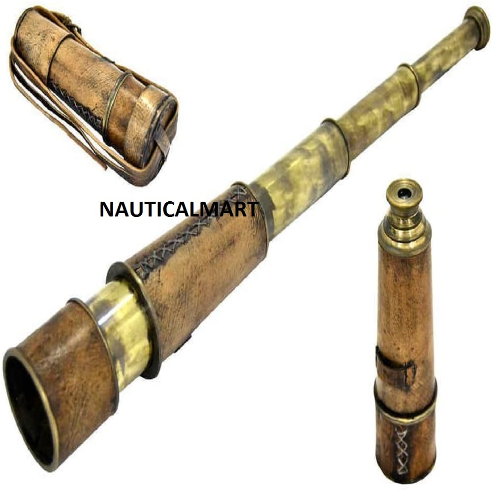 Handheld Pirate Spyglass Brass Nautical Antique Telescope with Leather 18 inches 