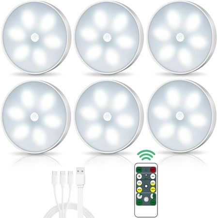 

Led Closet Lights Wireless Motion Sensor Puck Light With Remote Control Usb Rechargeable Puck Lights Dimmable Under Cabinet Indoor Lighting Magnet Stick-On Light For Counter Kitchen Wardrobe (6 Pack