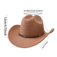 thumbnail image 2 of RUINIXCW Western Cowboy Cowgirl Hat for Women Men Wide Brim Pentagram Leather Belt Fedora Hat Wool Felt Vintage Jazz Hats, 2 of 8