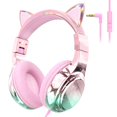 thumbnail image 1 of Auriculares infantiles QearFun con orejas de gato, con micrófono, con cable, plegables, rosa, 1 of 7