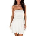 thumbnail image 6 of Women's 2024 Summer Strapless Tube Dress Sexy Off Shoulder Ruffle Tiered Flowy Mini Dresses, 6 of 7