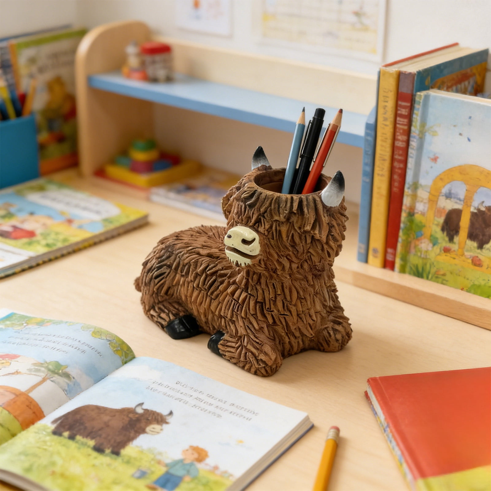 Inerposs Cute Cow Pen Holder, Resin Desk Organizer, Sturdy Holder for Pens and Markers, Adorable Cow Decoration for Home Office, Great Gift for Students and Teachers