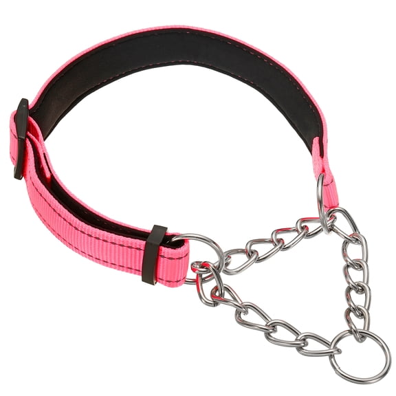 Uxcell Dog Chain Collars, No Pull Dog Collar Adjustable Reflective Nylon with Alloy Steel Chain, (M-20 Inch, Pink)