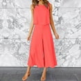 thumbnail image 2 of Conjunto de dos piezas de verano para mujer: top sin mangas con cuello redondo y pantalones anchos, traje de poliéster con detalle de botones, 2 of 5