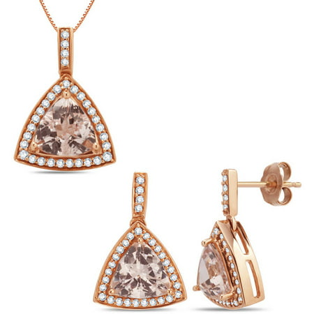 1/2 Carat T.W. Diamond and Morganite 14kt Rose Gold Pendant and Earring Set, Comes in a Box
