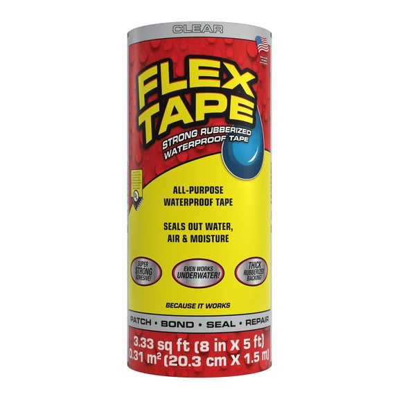 Flex Tape Rubberized Waterproof Tape, 8 inches x 5 feet, Clear