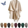 thumbnail image 4 of Elegant Knitted Cape Wrap Shawl Cardigan, Soft Loose Fit Long Outerwear Cover Up for Women, Cross Front Poncho Sweater Topper for Fall Winter Evening Wear, 4 of 7