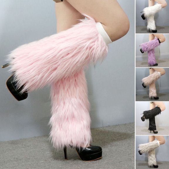 Dengjunhu 1 Pair Female Leggings Medium Tube Solid Soft Anti-cold Warm Keeping Faux Fur Knee-length Hipster Warm Sock for Daily