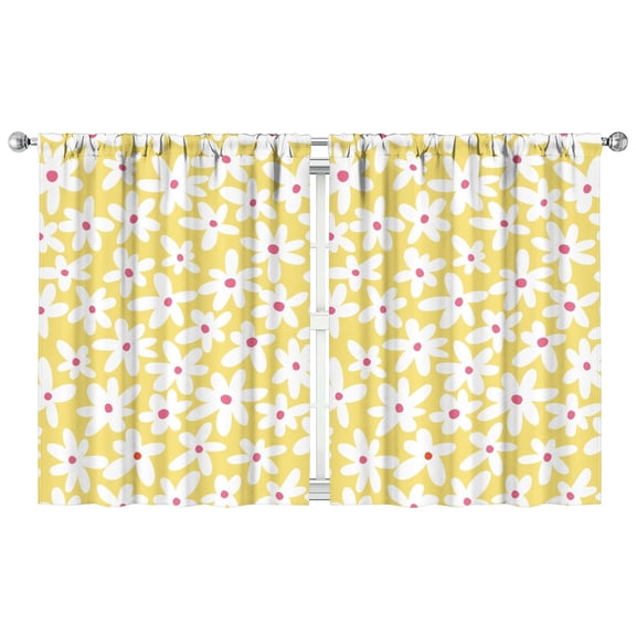 2 Pack Daisy Floral Kitchen Curtains 42x54 Inch Semi-Sheer Tier Curtains with Rod Pocket - Vintage Boho Farmhouse Window Treatment Panels for Small Windows