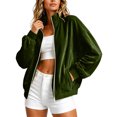 thumbnail image 5 of Smupbvky Womens Velour Zip Up Bomber Coat Stand Collar Long Sleeve Oversized Jacket Fall Winter Casual with Pockets (2XL, Green), 5 of 9