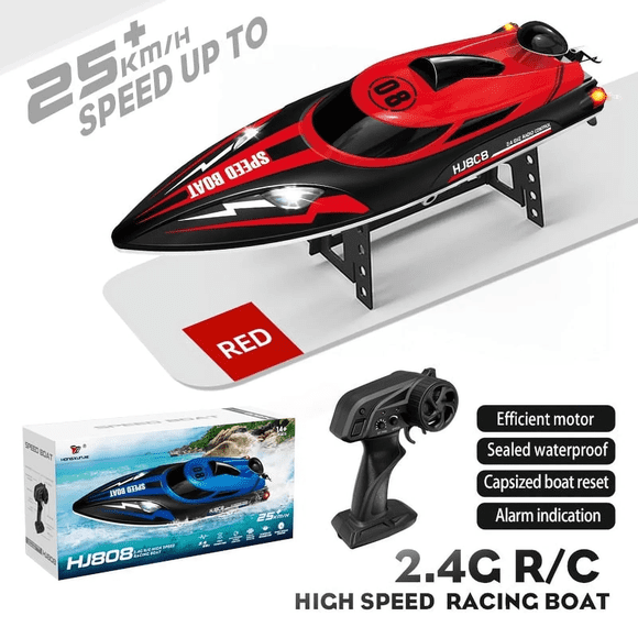 Funtogether Toys High-Speed RC Boat, HJ808 18MPH Racing Ship with Dual Batteries, 2.4GHz Remote Control Waterproof Toy, Perfect for Pools, Lakes and Outdoor Water Play