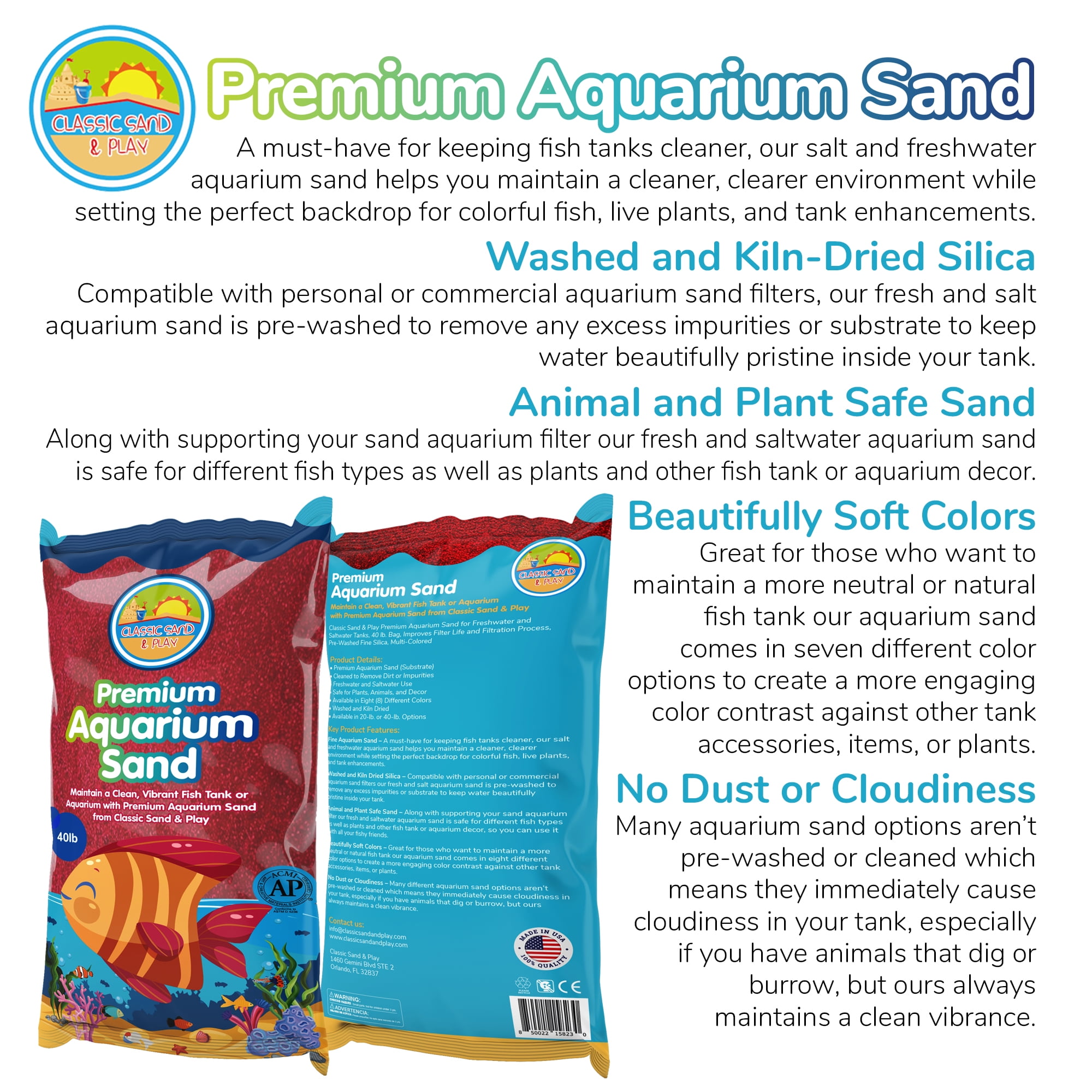 CLASSIC SAND & PLAY Natural Aquarium Sand for Freshwater and Saltwater Tanks, 40 lb. Red