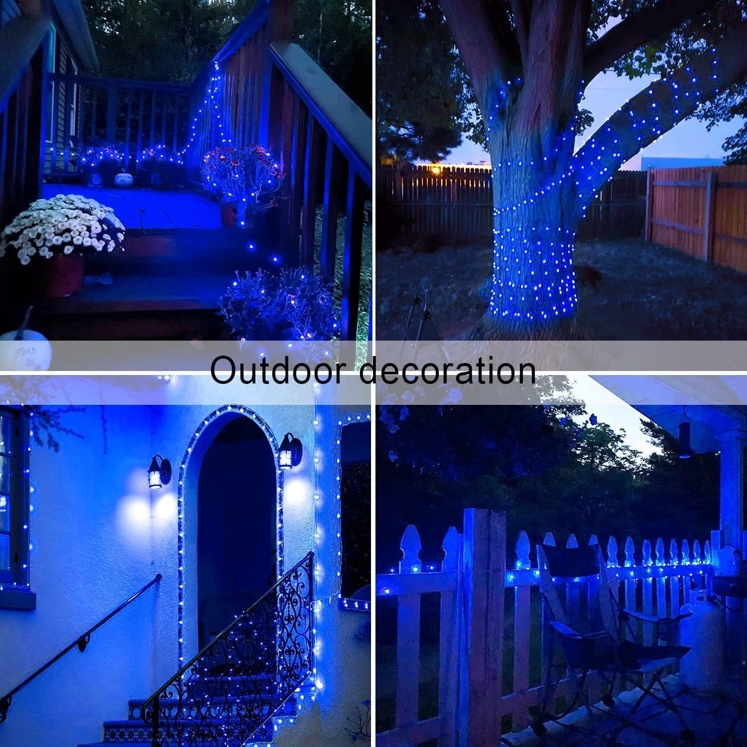 2 Pack Blue Solar String Lights Outdoor Waterproof, Each 33ft 100 LED Solar Fairy Lights, 8 Modes Copper Wire Mini Christmas Light for Outside Patio Garden Tree Christmas Decorations