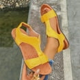 thumbnail image 2 of Peep-Toe Flat Sandals For Women With Cork Footbed T-Strap Design Breathable Casual Shoes For Spring And Summer In Yellow Color Size Us 5.5 For Foot Length 9.06 Inches Made Of Pu Material Y, 2 of 9