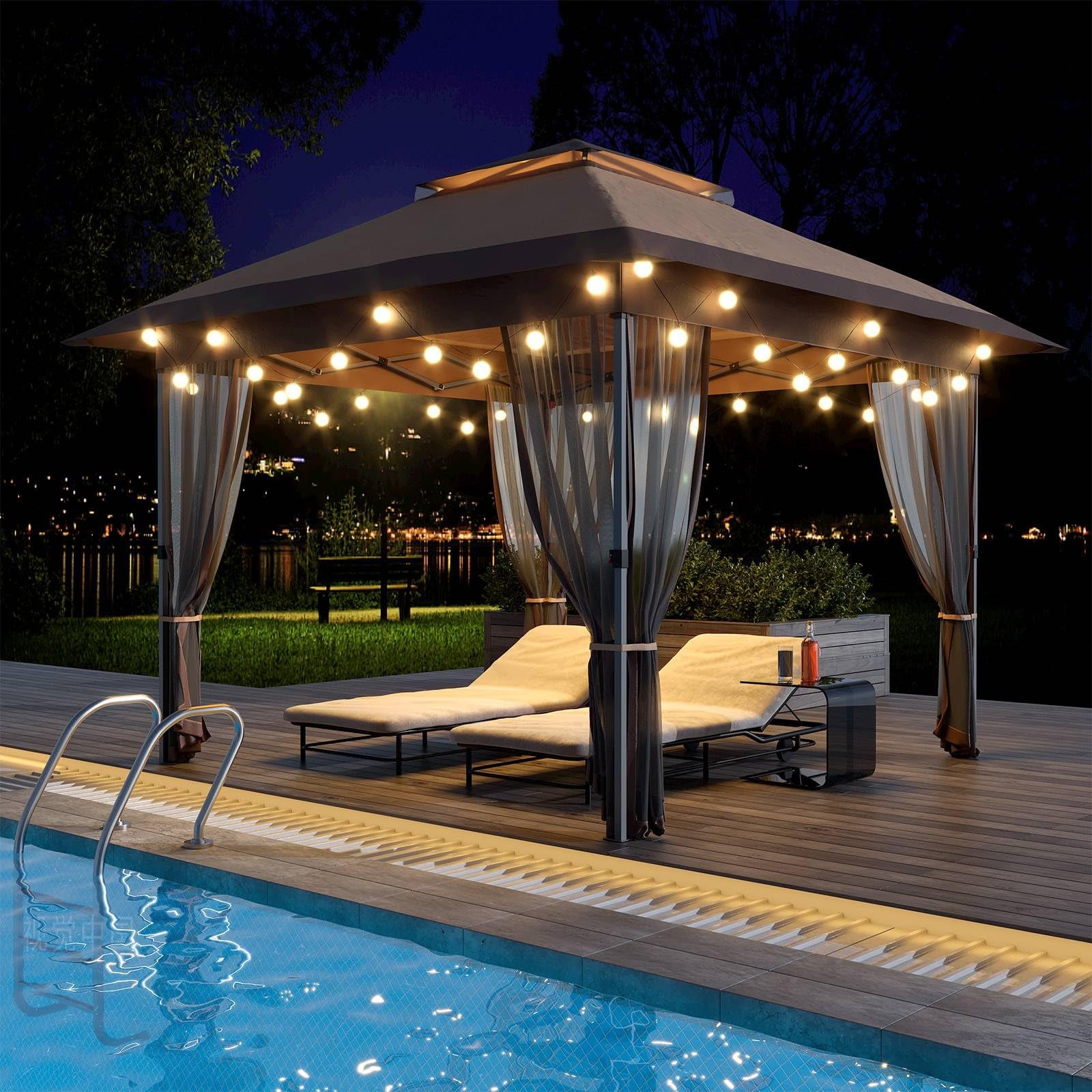 Accreate 12 x 12ft Camping Pop-Up Gazebo, Double Roof Outdoor Canopy Tent Comes With Mosquito Netting, Suitable For Lawn, Patio, And Garden Relaxation