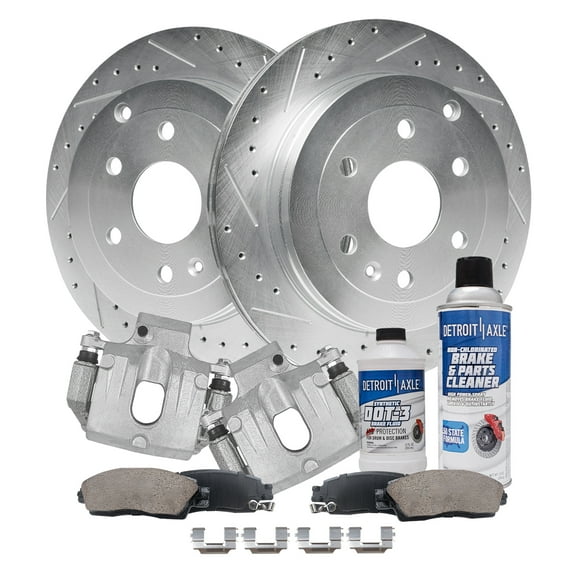 Detroit Axle - Rear Brake Kit for Buick Enclave Chevy Traverse GMC Acadia Acadia Saturn Outlook Drilled Slotted Brake Rotors Ceramic Brakes Pads Brake Calipers Replacement: 13.03" Rear Rotors