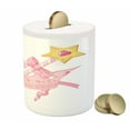 thumbnail image 3 of Cartoon Piggy Bank, Crown and Magic Wand for true Cartoon Ribbon Golden Yellow Antique Art, Ceramic Coin Bank Money Box for Cash Saving, 3.6" X 3.2", Pale Pink Yellow, by Ambesonne, 3 of 4