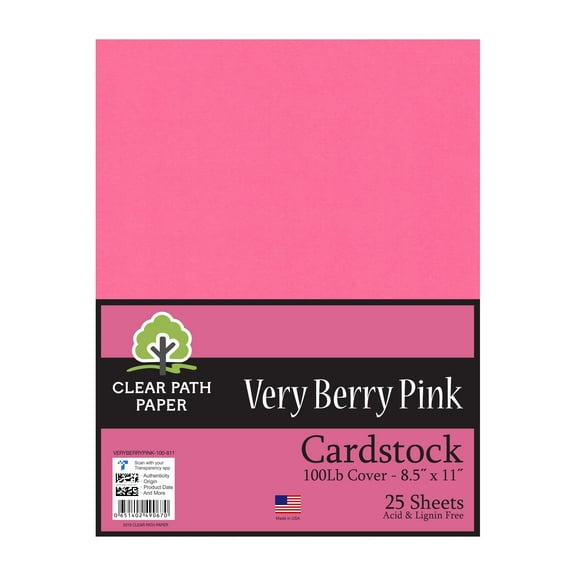 Very Berry Pink Cardstock - 8.5 x 11 inch - 100Lb Cover - 25 Sheets - Clear Path Paper