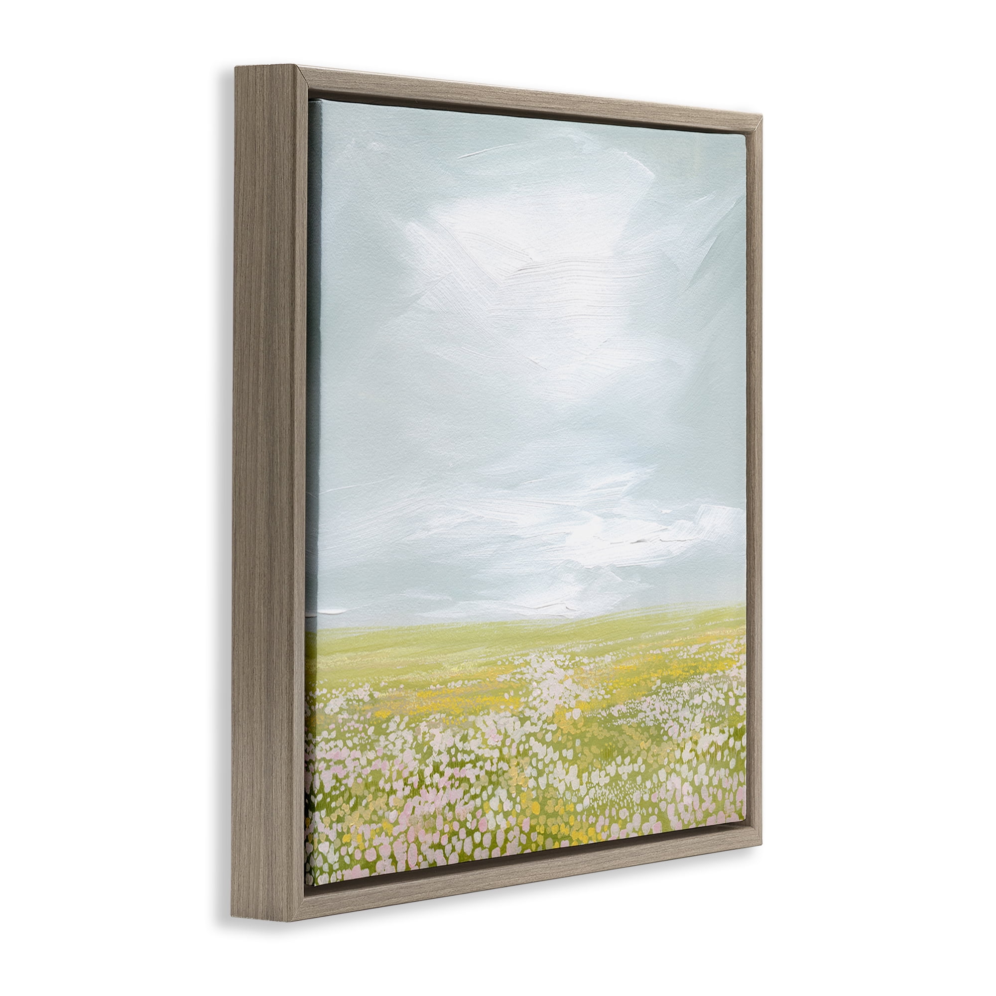 Stupell Industries Vast Spring Meadow Landscape & Nature Painting Brown Floater Framed Canvas Art Print Wall Art, 18 x 18