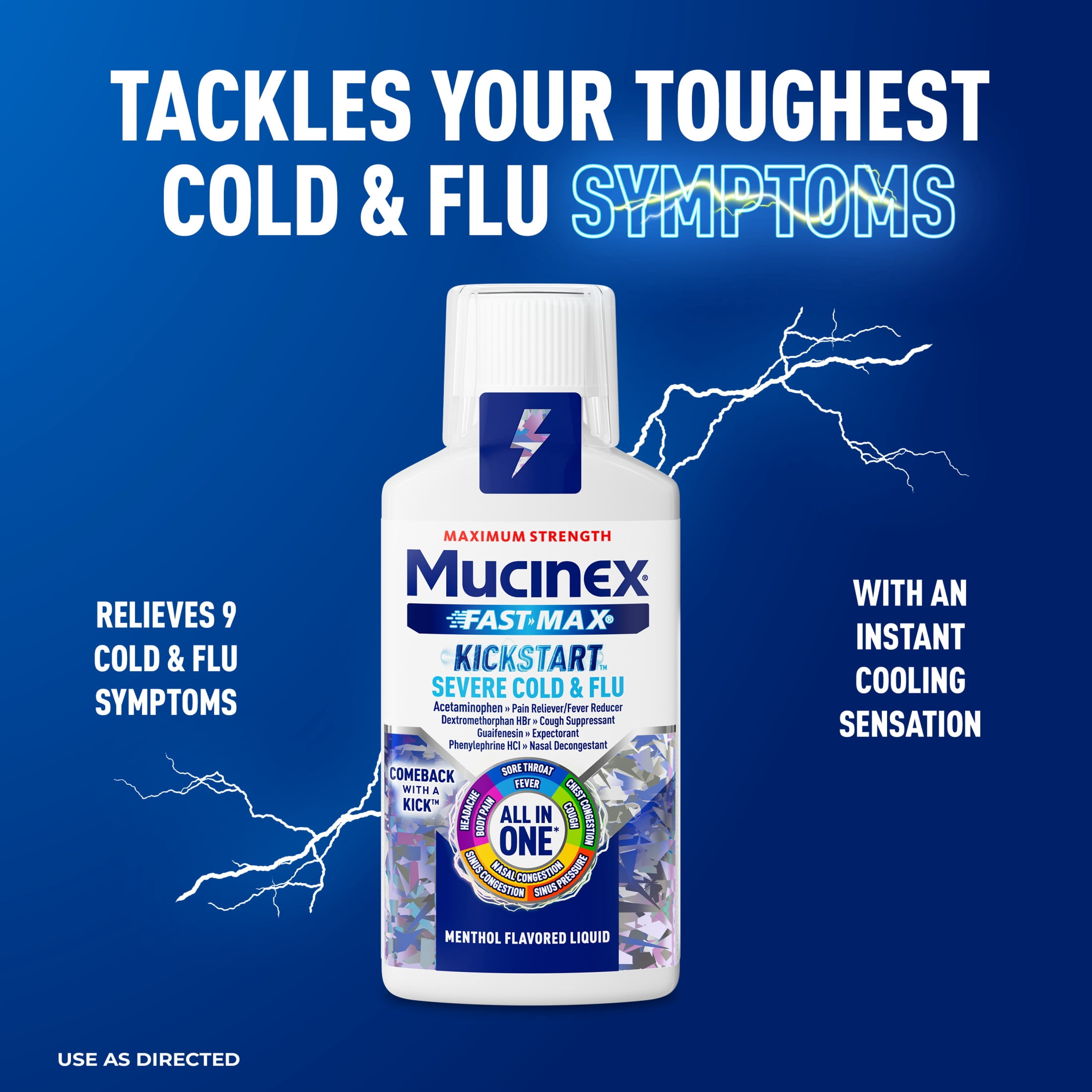 Mucinex Fast-Max Kickstart Severe Cold and Flu Medicine, OTC Cough Relief, Menthol Flavor, 6 fl oz