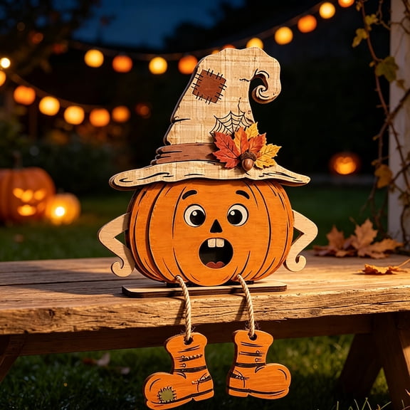 Dalxymotic Halloween Pumpkin Decoration, Wooden Spooky Fall Gourd Table Accent, Halloween Decorations Indoor Outdoor, Fall Decor, Harvest Table Mantel Shelf Decor for Home, Entryway