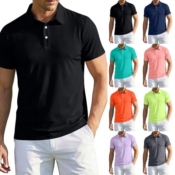 Evdexr Mens Polo Shirts Button Down Collared Shirts 2026 Summer Short Sleeve Casual Regular Fit Golf Tops Moisture Wicking Solid T Shirts Gray M