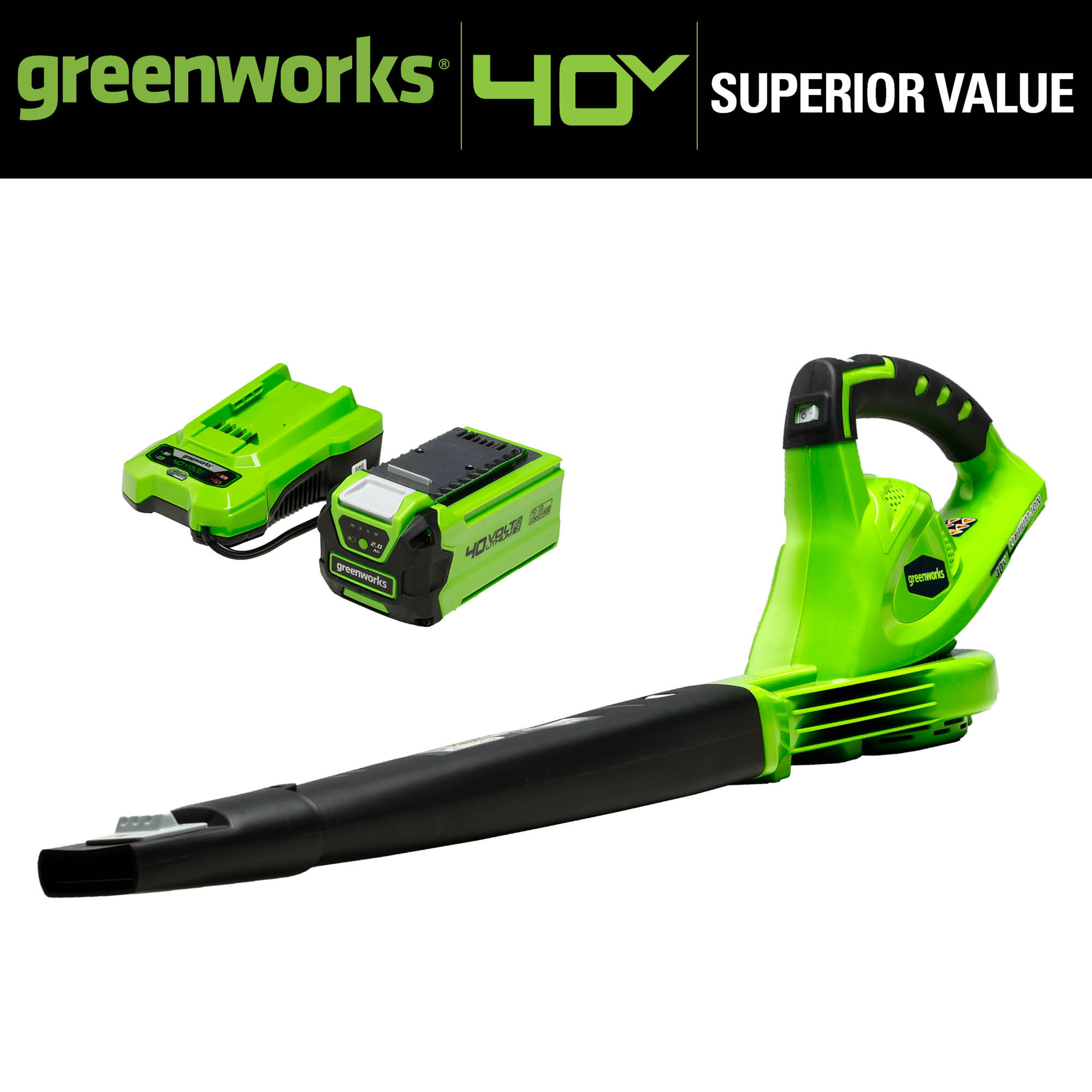 Greenworks 40V 135 CFM Leaf Blower/Sweeper w/2.0 Ah Battery, 24252 - image 4 of 12